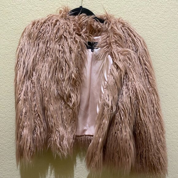1. STATE | Faux Fur Cropped Jacket, Dusty Pink Rose | Size S - Picture 3 of 4